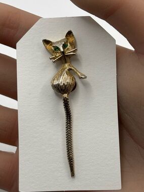 Vintage Cat Brooch with Flexible Snake Tail